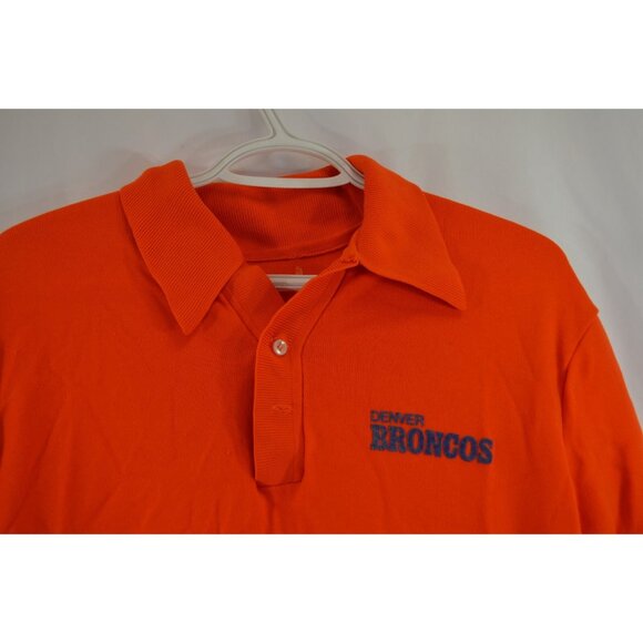 Denver Broncos Mens Collared Polyester Shirt Vtg 1970s Polo NFL Orange - Picture 4 of 7